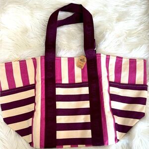 Victoria’s Secret Large Logo Stripe Zip Canvas Bag